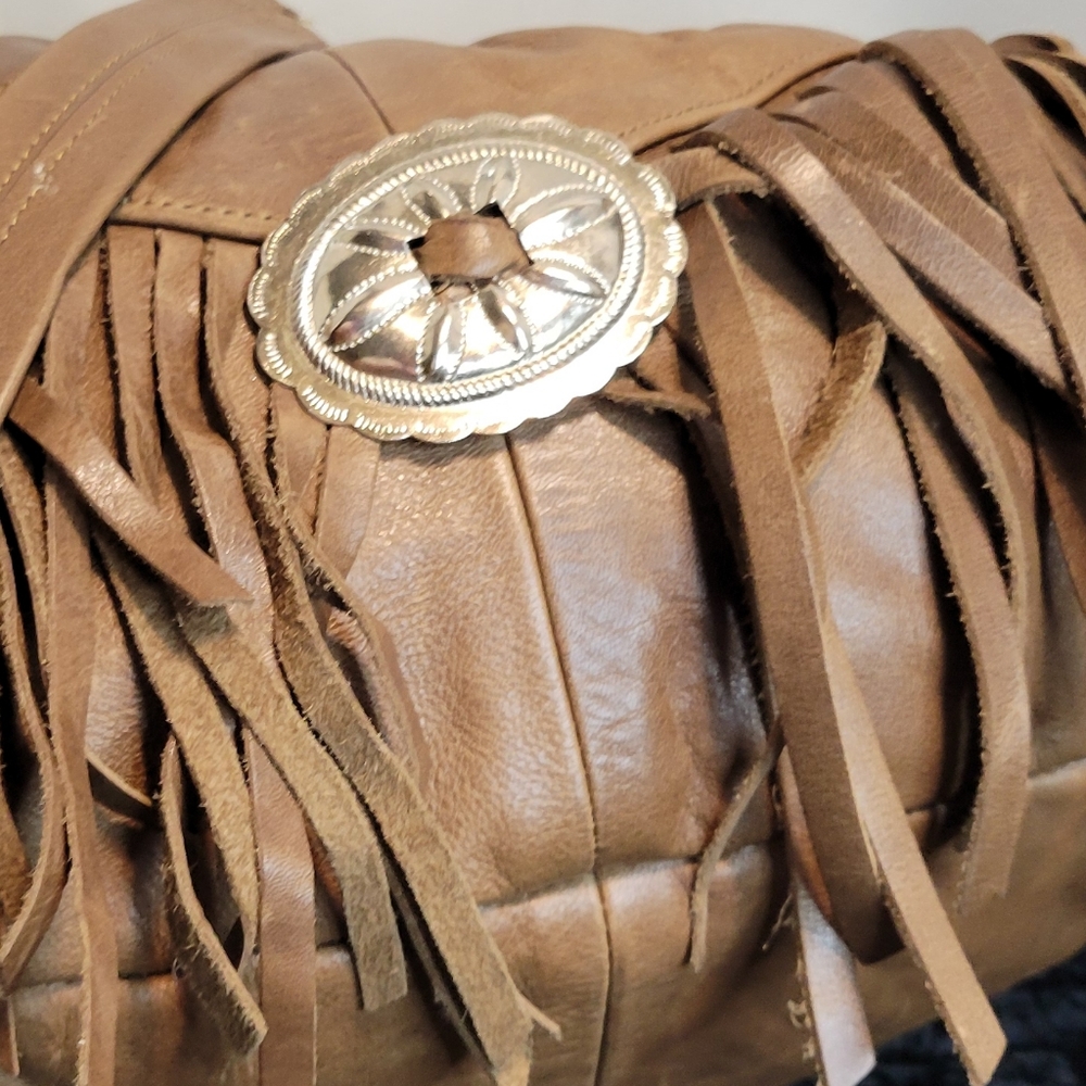 Fringe Leather Silver Detail Large Purse Boho Western Bag - Picture 8 of 16